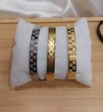 Premium Unisex Geometric Bangle Collection - 18K Gold, Silver & Matte Black Stainless Steel Cuffs with Mixed Textures & Engraved Designs - Image 4