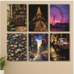 Set Of 6 Sticky Wooden Canvas Frames For Wall Decore Aesthatic Art / Sticky Phototiles For Room Wall Decoration