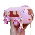 Imported 600ml Bus Water Bottle | Kids Cute Bus Shape | Strap, Sipper & Straw | Leakproof BPA Free (Random Colour) - Image 2