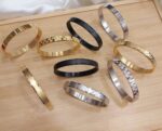 Premium Unisex Geometric Bangle Collection - 18K Gold, Silver & Matte Black Stainless Steel Cuffs with Mixed Textures & Engraved Designs