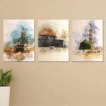 Set Of 3 Sticky Wooden Canvas Frames For Wall Decore Aesthatic Art / Sticky Phototiles For Room Wall Decoration