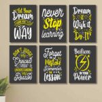 set of 6 Motivational sticky canvas frames for wall decore / sticky phototiles