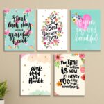 Set of 5 Floral Motivational Wall Art Frames – 8x11" MDF with Sticky Backing
