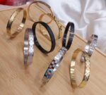 Premium Unisex Geometric Bangle Collection - 18K Gold, Silver & Matte Black Stainless Steel Cuffs with Mixed Textures & Engraved Designs - Image 2