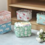 Foldable Desktop Storage Basket | Waterproof Cotton Linen Organizer | Mini Square with Handles (Random Colour And Design) - Image 3