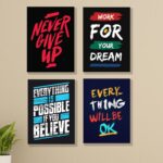 Set of 4 Motivational Wall Art Frames – 8x11" MDF with Sticky Backing