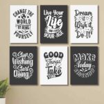 set of 6 Motivational sticky canvas frames for wall decore / sticky phototiles