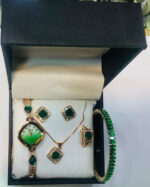 Chic Womens Digital Display Watch With Emerald Green Jewellery Stainless Steel Premium Quality For Daily Wear And Special Occasions - Image 3