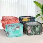 Foldable Desktop Storage Basket | Waterproof Cotton Linen Organizer | Mini Square with Handles (Random Colour And Design) - Image 5