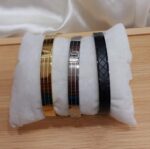 Premium Unisex Geometric Bangle Collection - 18K Gold, Silver & Matte Black Stainless Steel Cuffs with Mixed Textures & Engraved Designs - Image 3